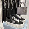 Prada Black Canvas Triangle Tread Platform Sneaker