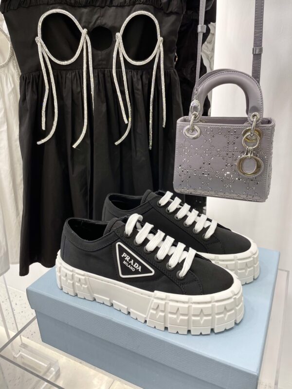 Prada Black Canvas Triangle Tread Platform Sneaker