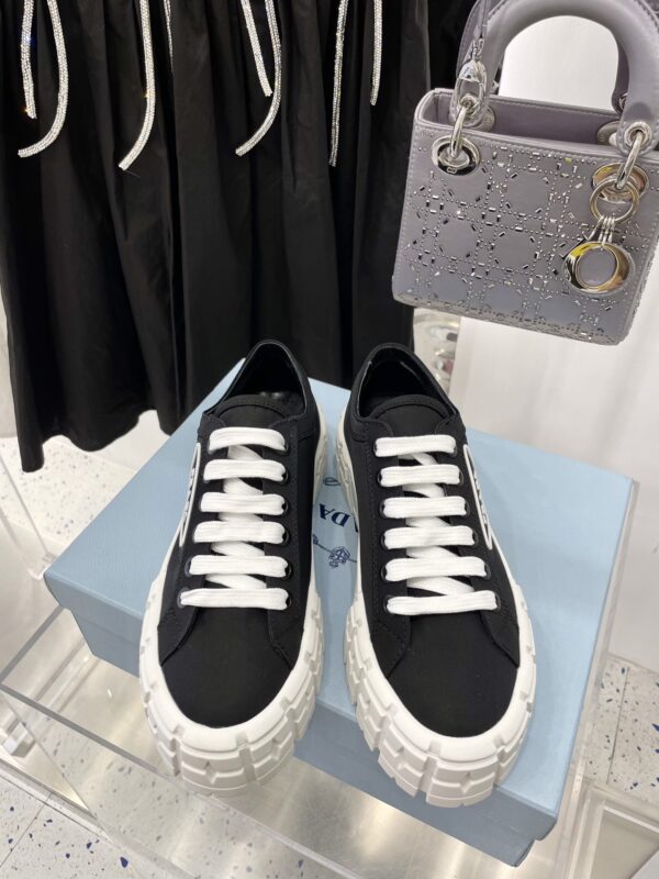 Prada Black Canvas Triangle Tread Platform Sneaker