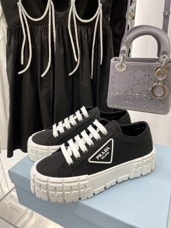 Prada Black Canvas Triangle Tread Platform Sneaker