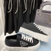 Prada Black Canvas Triangle Tread Platform Sneaker