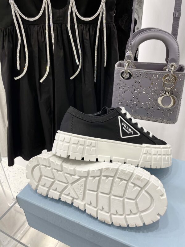 Prada Black Canvas Triangle Tread Platform Sneaker