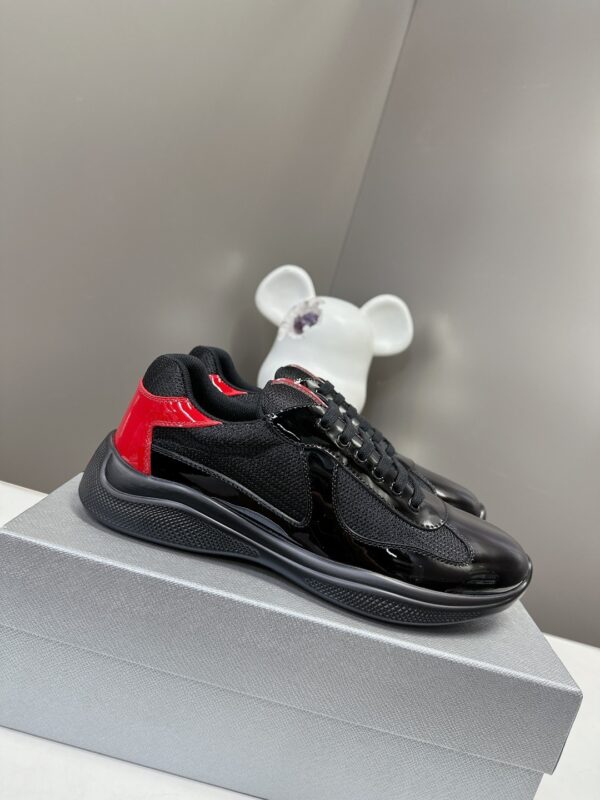 Prada Black Mesh Patent Red Heel Chunky Casual Sneaker