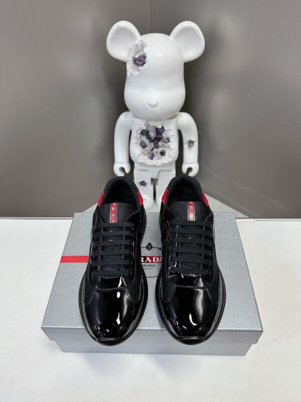 Prada Black Mesh Patent Red Heel Chunky Casual Sneaker