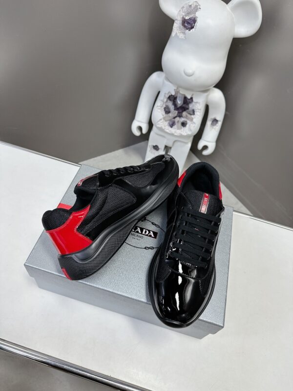 Prada Black Mesh Patent Red Heel Chunky Casual Sneaker