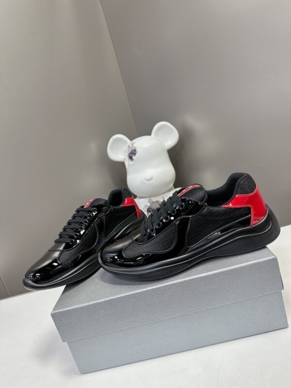 Prada Black Mesh Patent Red Heel Chunky Casual Sneaker