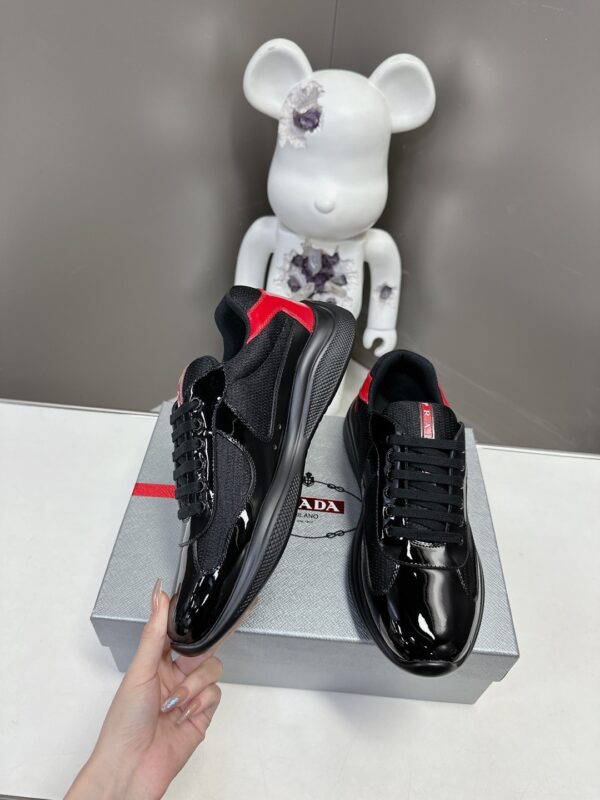 Prada Black Mesh Patent Red Heel Chunky Casual Sneaker