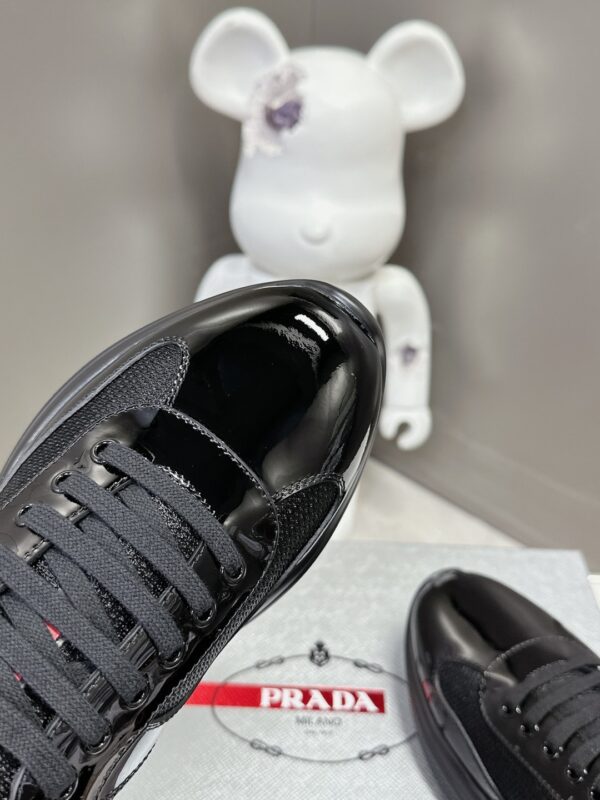 Prada Black Mesh Patent Red Heel Chunky Casual Sneaker