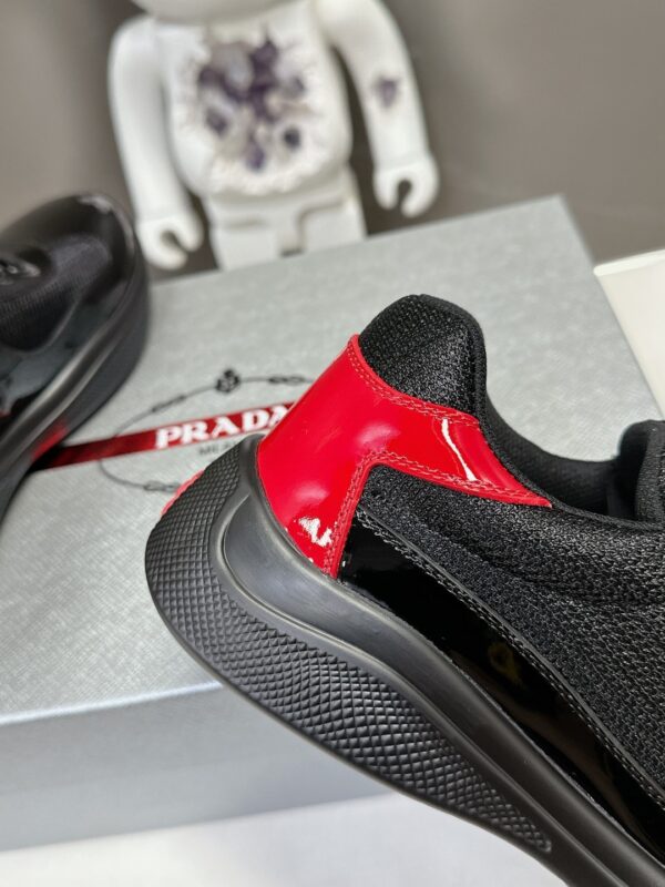 Prada Black Mesh Patent Red Heel Chunky Casual Sneaker