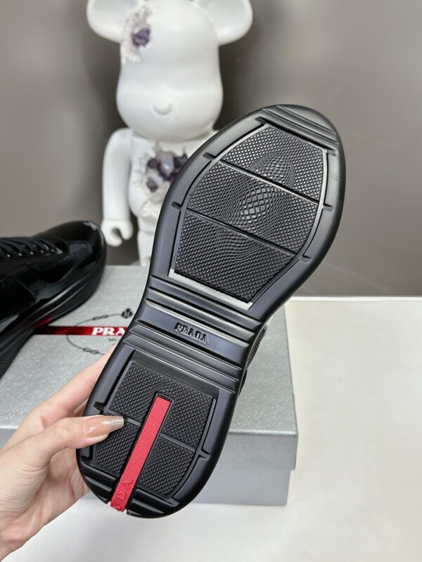 Prada Black Mesh Patent Red Heel Chunky Casual Sneaker