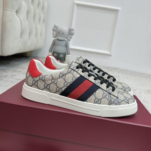 Gucci Screener GG Supreme Canvas Sneaker with Blue/Red Web Stripe
