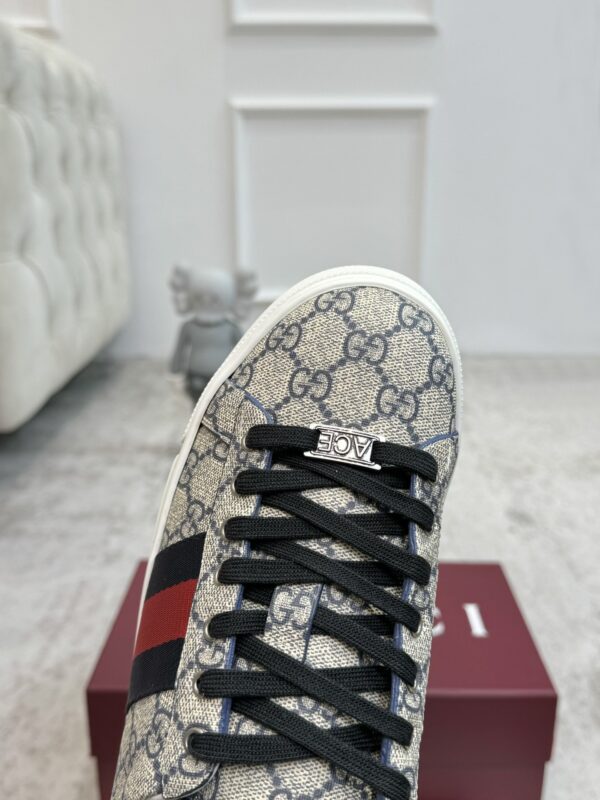 sy_no_A452867891CEFA573E8425B6CD338327_6 Gucci Screener GG Supreme Canvas Sneaker with Blue/Red Web Stripe