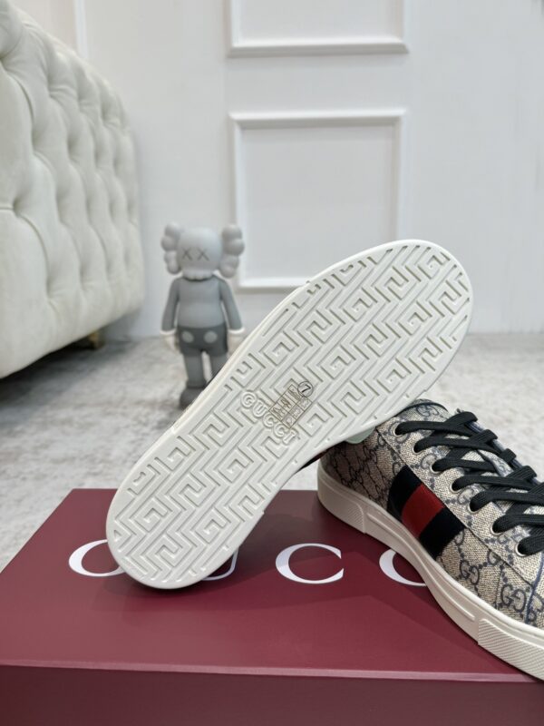 sy_no_A452867891CEFA573E8425B6CD338327_8 Gucci Screener GG Supreme Canvas Sneaker with Blue/Red Web Stripe
