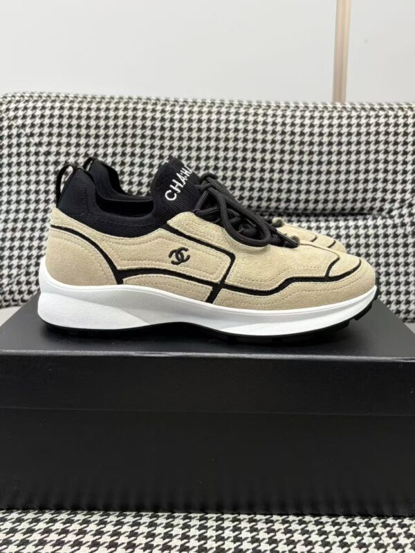 sy_no_A6EAB22A0111CE1F91F5B2B2C004F24F_1 Chanel Suede & Knit Sock-Collar Platform Trainer Beige-Black-Knit