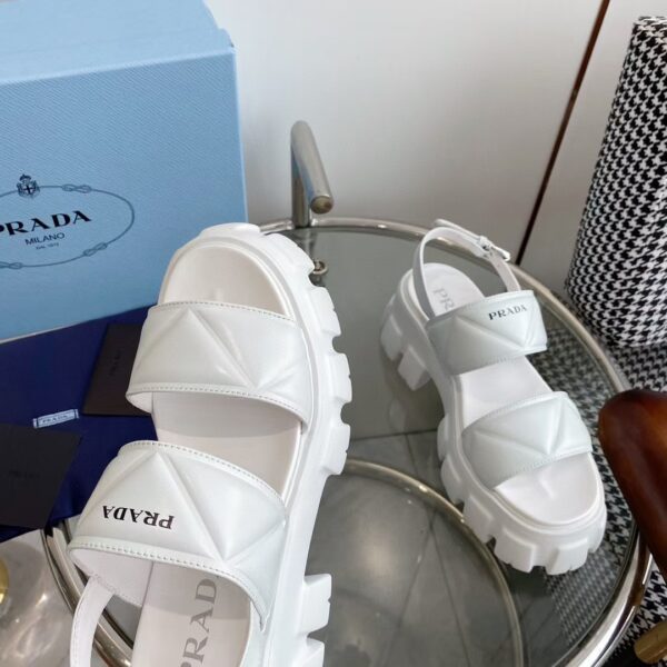 sy_no_A6F94DB344C4B2D844D65BEB68070FF3_8 Prada White Triangle Quilted Tread Platform Sandal