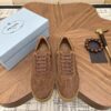 Prada Brown Suede Leather-Spliced Gum-Sole Low-Top Sneaker