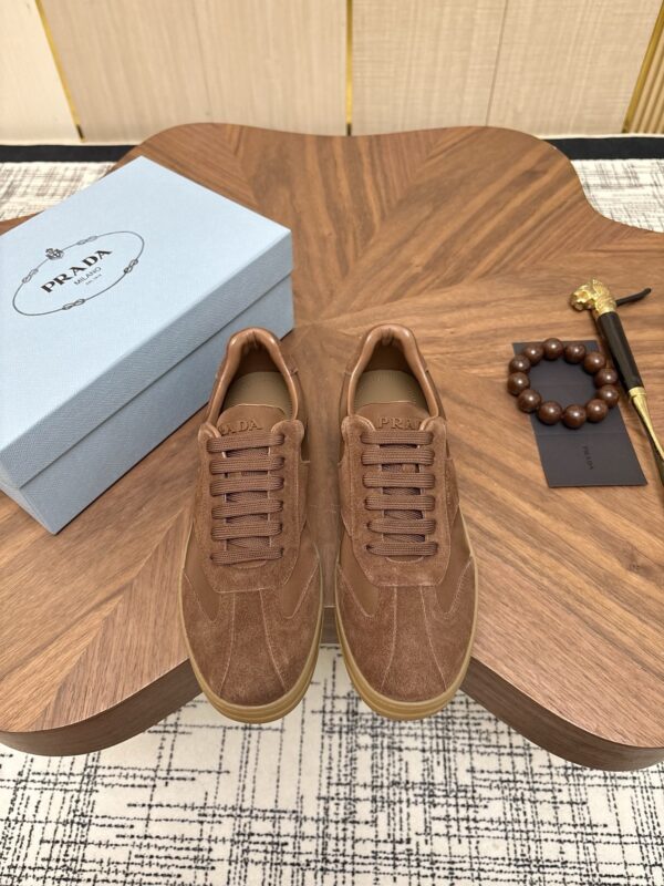 Prada Brown Suede Leather-Spliced Gum-Sole Low-Top Sneaker
