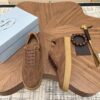 Prada Brown Suede Leather-Spliced Gum-Sole Low-Top Sneaker