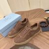 Prada Brown Suede Leather-Spliced Gum-Sole Low-Top Sneaker