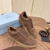 Prada Brown Suede Leather-Spliced Gum-Sole Low-Top Sneaker