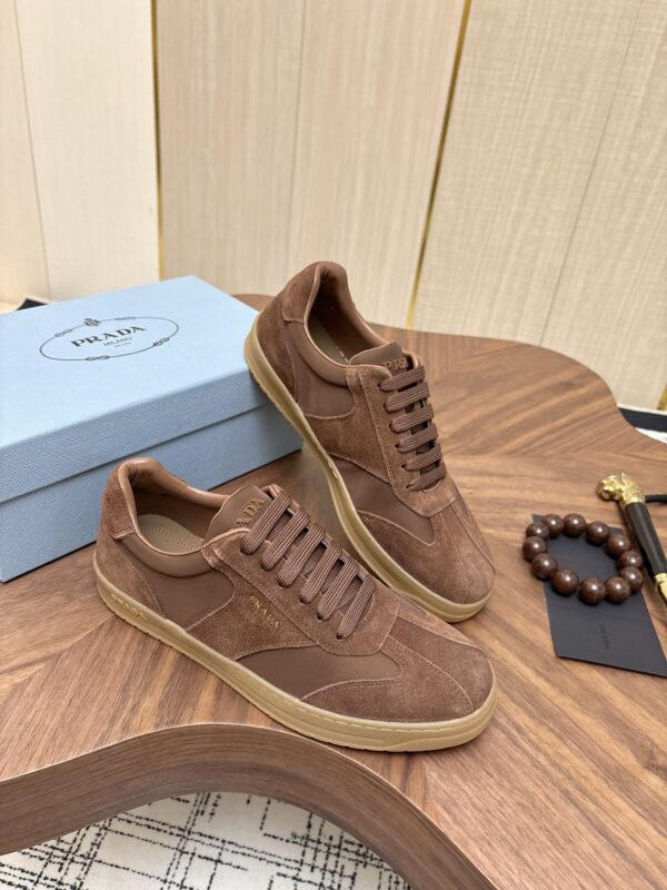 Prada Brown Suede Leather-Spliced Gum-Sole Low-Top Sneaker