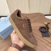 Prada Brown Suede Leather-Spliced Gum-Sole Low-Top Sneaker