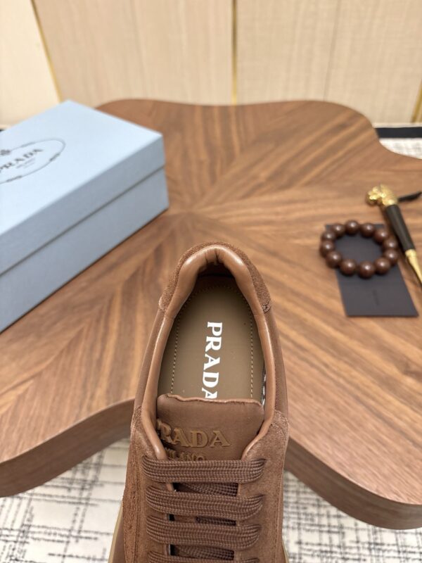 Prada Brown Suede Leather-Spliced Gum-Sole Low-Top Sneaker