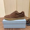 Prada Brown Suede Leather-Spliced Gum-Sole Low-Top Sneaker