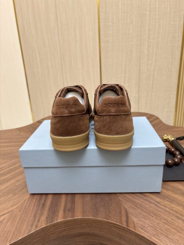 Prada Brown Suede Leather-Spliced Gum-Sole Low-Top Sneaker