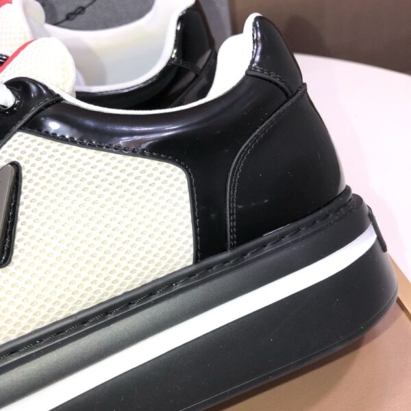 Prada Black-White Patent Mesh Red-Tongue Platform Sneaker