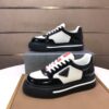 Prada Black-White Patent Mesh Red-Tongue Platform Sneaker