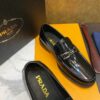 Prada Black Patent Leather Metal Buckle Loafers