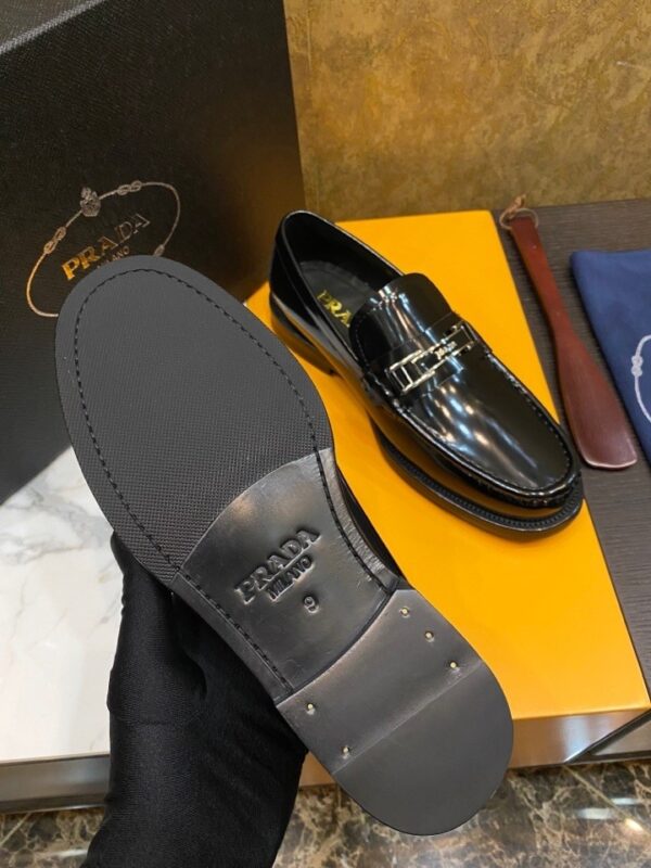 Prada Black Patent Leather Metal Buckle Loafers