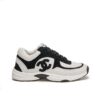 sy_no_AA1F80B4DE2C1D9D17DF0999DEB6E3B1_1 Chanel Black and White Monogram Embossed Low-Top Sneaker with Suede Detailing and CC Logo