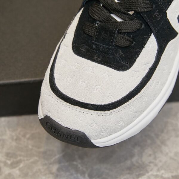 sy_no_AA1F80B4DE2C1D9D17DF0999DEB6E3B1_7 Chanel Black and White Monogram Embossed Low-Top Sneaker with Suede Detailing and CC Logo