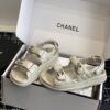 sy_no_AAD56E6007EBC71029AAFE1AA9C155A0_0 Chanel Beige Quilted Leather Platform Sandal with Rhinestone CC Logo