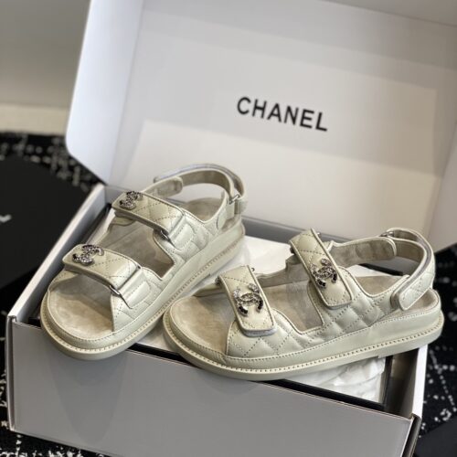 sy_no_AAD56E6007EBC71029AAFE1AA9C155A0_0 Chanel Beige Quilted Leather Platform Sandal with Rhinestone CC Logo