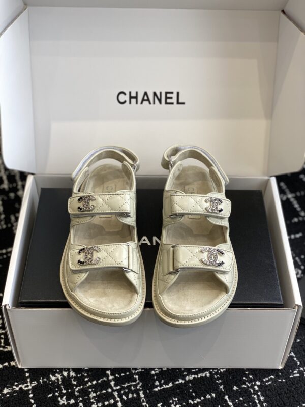 sy_no_AAD56E6007EBC71029AAFE1AA9C155A0_1 Chanel Beige Quilted Leather Platform Sandal with Rhinestone CC Logo