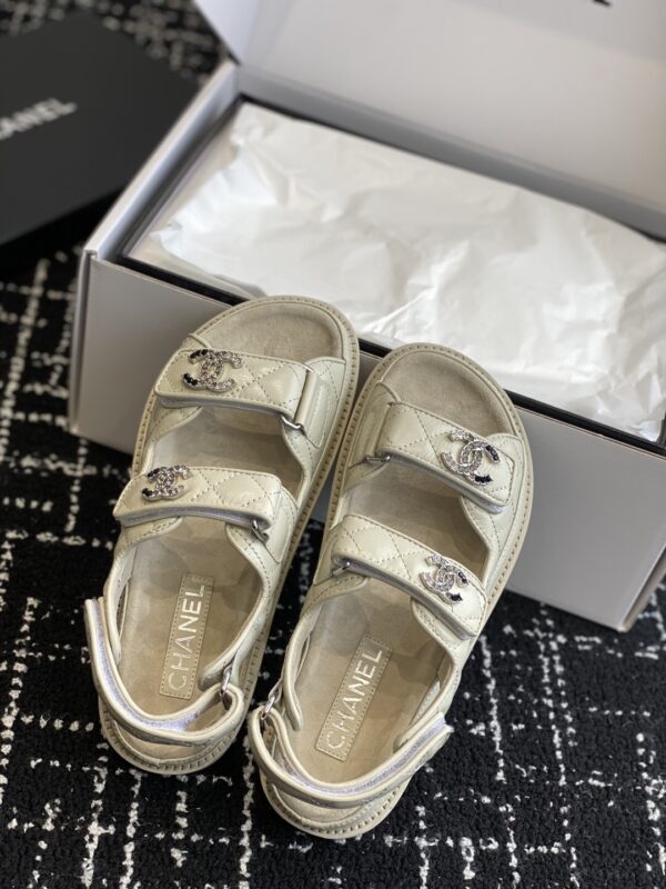 sy_no_AAD56E6007EBC71029AAFE1AA9C155A0_3 Chanel Beige Quilted Leather Platform Sandal with Rhinestone CC Logo