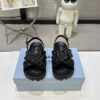 sy_no_ACB46E63D67ABDBA64E976E3D2B96C41_0 Prada Black Satin Ruched Cross-Strap Platform Sandal