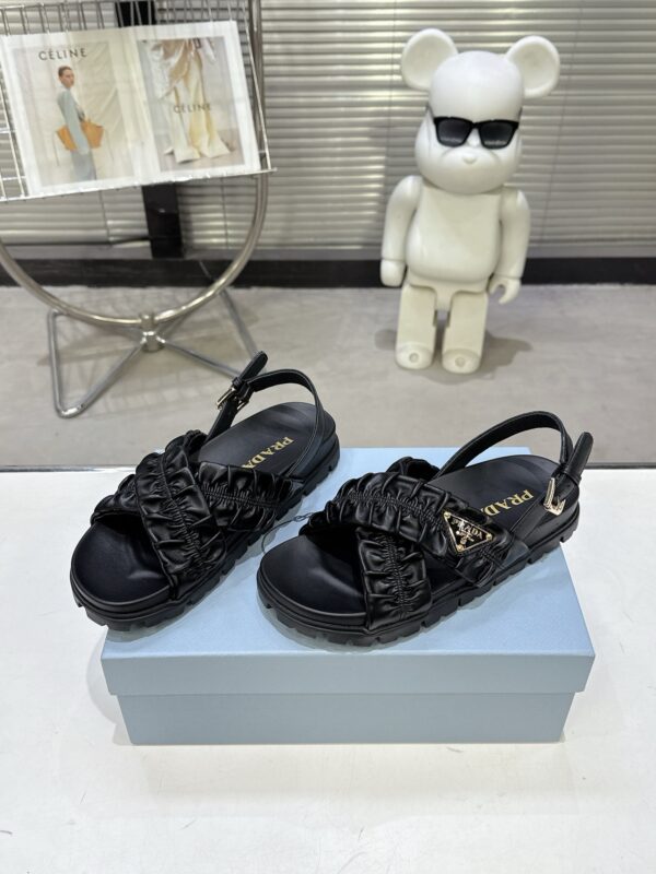 sy_no_ACB46E63D67ABDBA64E976E3D2B96C41_1 Prada Black Satin Ruched Cross-Strap Platform Sandal
