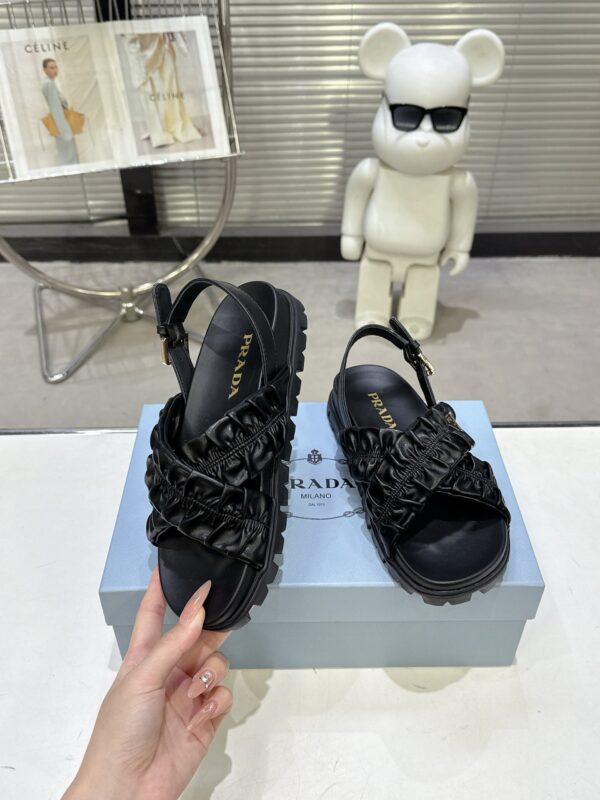 sy_no_ACB46E63D67ABDBA64E976E3D2B96C41_2 Prada Black Satin Ruched Cross-Strap Platform Sandal