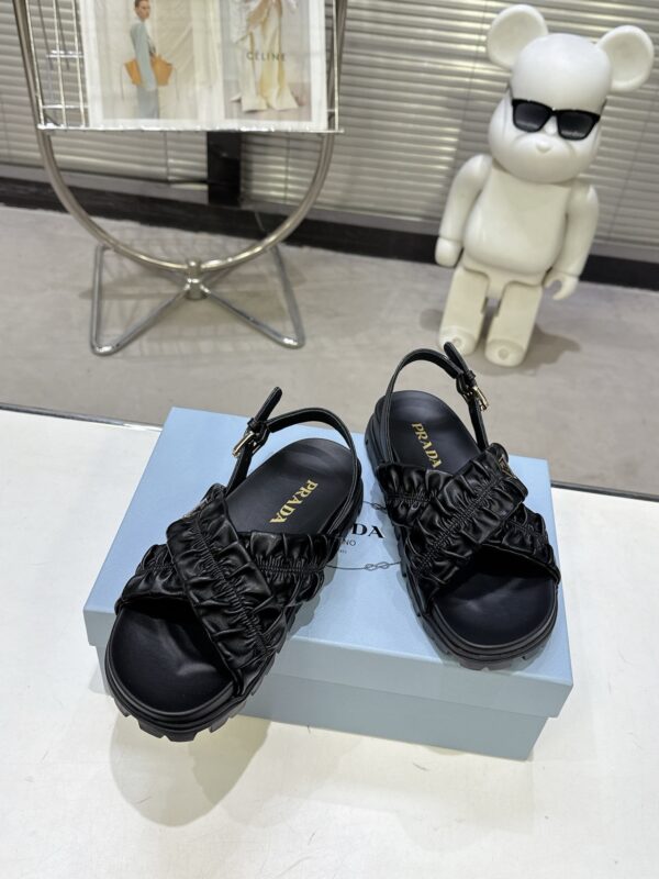 sy_no_ACB46E63D67ABDBA64E976E3D2B96C41_3 Prada Black Satin Ruched Cross-Strap Platform Sandal