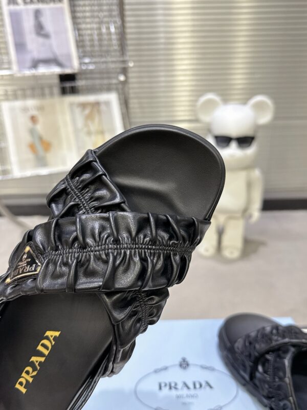 sy_no_ACB46E63D67ABDBA64E976E3D2B96C41_5 Prada Black Satin Ruched Cross-Strap Platform Sandal