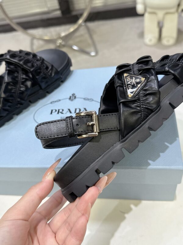 sy_no_ACB46E63D67ABDBA64E976E3D2B96C41_6 Prada Black Satin Ruched Cross-Strap Platform Sandal