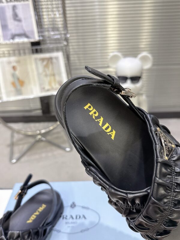 sy_no_ACB46E63D67ABDBA64E976E3D2B96C41_7 Prada Black Satin Ruched Cross-Strap Platform Sandal