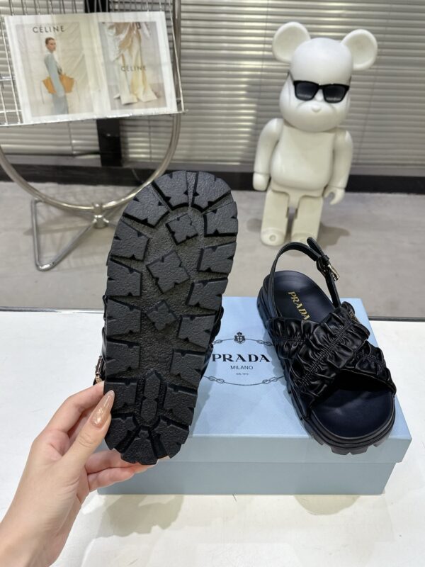 sy_no_ACB46E63D67ABDBA64E976E3D2B96C41_8 Prada Black Satin Ruched Cross-Strap Platform Sandal