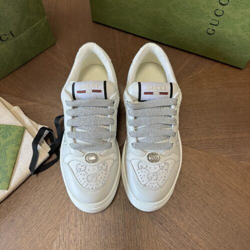 sy_no_AD6F2FD7F96F9DBD7D72F0A49AA621E5_0 Gucci MAC8 Leather Sneaker with Crystals & Silver Glitter Laces