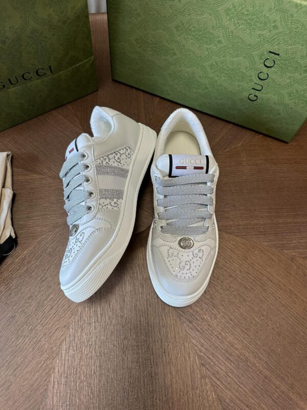 sy_no_AD6F2FD7F96F9DBD7D72F0A49AA621E5_1 Gucci MAC8 Leather Sneaker with Crystals & Silver Glitter Laces