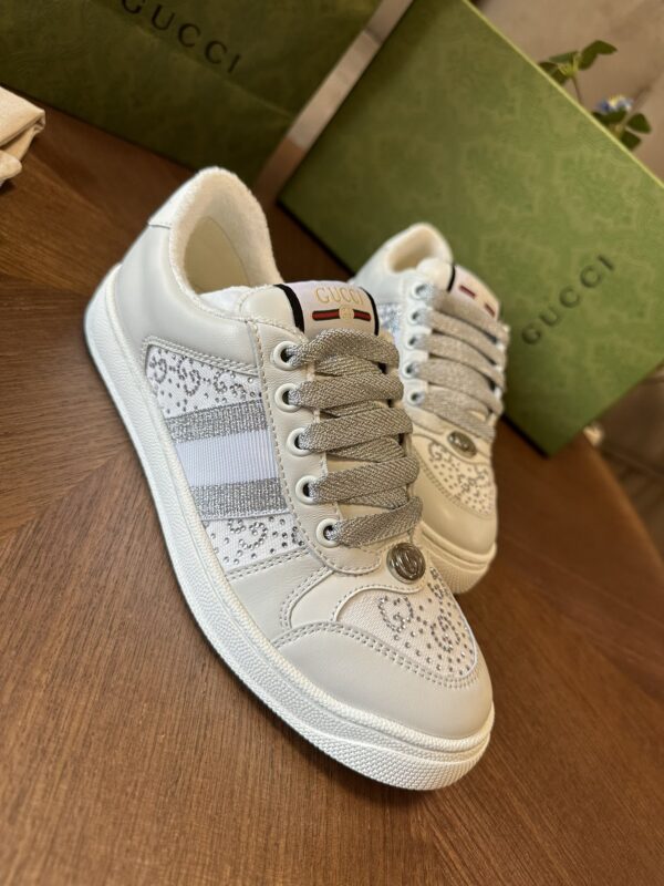 sy_no_AD6F2FD7F96F9DBD7D72F0A49AA621E5_2 Gucci MAC8 Leather Sneaker with Crystals & Silver Glitter Laces